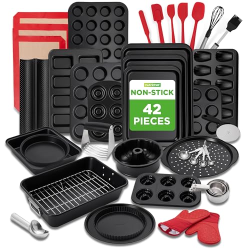 NutriChef 42-Piece Ultimate Nonstick Bakeware Set - Carbon Steel Baking Pans, Everyday Baking Tools, Oven Mitts, & More - Ideal for Baking Delicious Savory & Sweet Treats - Complete Set for Bakers - size: 42-Piece Set