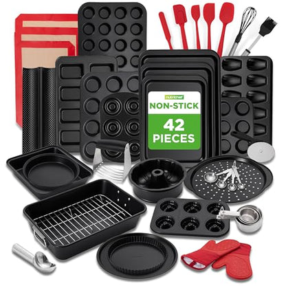 NutriChef 42-Piece Ultimate Nonstick Bakeware Set - Carbon Steel Baking Pans, Everyday Baking Tools, Oven Mitts, & More - Ideal for Baking Delicious Savory & Sweet Treats - Complete Set for Bakers - size: 42-Piece Set
