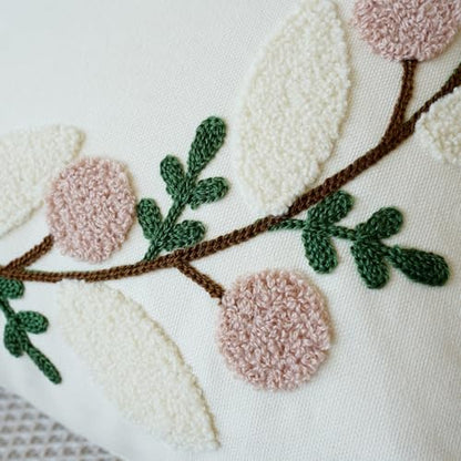 vctops Floral Embroidered Pillow Covers 18x18 Inch Spring Summer Cotton Tufted Throw Pillow Cover Outdoor Garden Cushion Case for Sofa, Bed, Living Room (Flower B,18"x18") - color: Flower B
