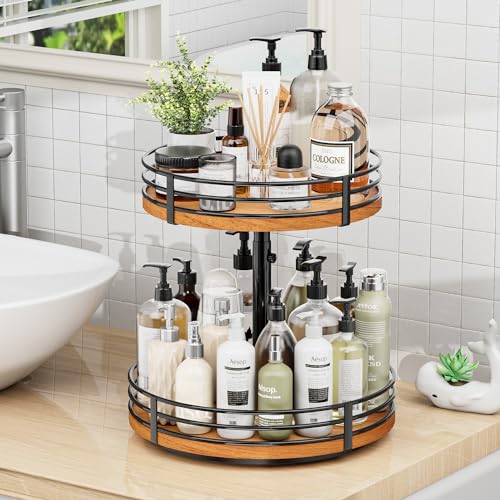 Lazy Susan Turntable Organizer Adjustable - 2 Tier Wood Rotating Spice Rack 12 Inch Lazy Susan for Kitchen Countertop Cabinet Pantry Cupboard Dining Table Bathroom Coffee Bar Home Storage - size: 12 inch 2 Tier