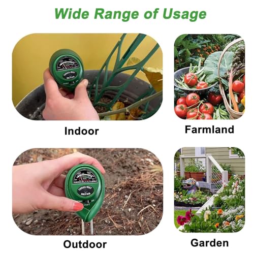 Soil pH Meter, MS02 3-in-1 Soil Moisture/Light/pH Tester Gardening Tool Kits for Plant Care, Great for Garden, Lawn, Farm, Indoor & Outdoor Use (Green)