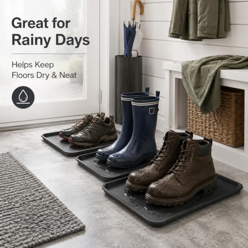4 Pack 16 x 12 Inch Boot Trays for Entryway, Waterproof Shoe Mat Tray with Raised Edge, Outdoor Multi-Purpose Shoe Tray for Boots Shoes Garden Pets-Dark Gray