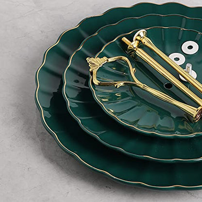 Sweejar 3 Tier Ceramic Cake Stand Wedding, Dessert Cupcake Stand for Tea Party Serving Platter (Jade) - color: Jade