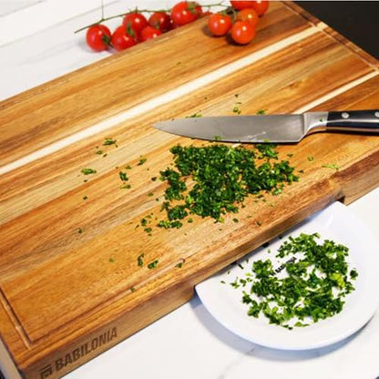 Acacia Wood Cutting Board for Kitchen, Thick Non Toxic Butcher Block | Hard Wood Edge Grain With Juice Groove 16" x 10" (Thick 1.7") Professional Heavy Duty Wooden Chopping Board (Oil Included) - color: Acacia Wood, size: 15.7"L x 10.2"W