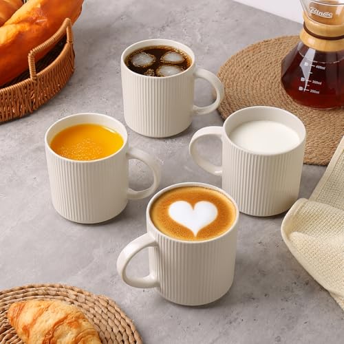 MONITO Coffee Mugs Set of 6,16 oz Ceramic Coffee Cups with Large Handles | Stoneware Mugs Set Suitable for Lattes,Hot tea,Cappuccinos,Mochas and Cocoa,Microwave & Dishwasher Safe,White - color: White, size: 6PCS
