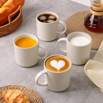 MONITO Coffee Mugs Set of 6,16 oz Ceramic Coffee Cups with Large Handles | Stoneware Mugs Set Suitable for Lattes,Hot tea,Cappuccinos,Mochas and Cocoa,Microwave & Dishwasher Safe,White - color: White, size: 6PCS
