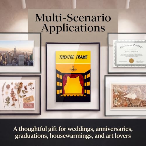 13x10'' Floating Picture Frame with Crystal Clear Glass, Modern Glass Floating Frame for theater bill, Photos, Artwork, Tickets & Pennants, Metal See Through Picture Frames for Wall Display