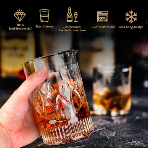 24 Oz Cocktail Mixing Glass Stirring Glasses for Whiskey Cocktail Mixing Shaker Glass Martini Old Fashioned Crystal Bar Set 700ml 2PCS (X-shape/Snowflakes) - style: X shape/ Snowflakes