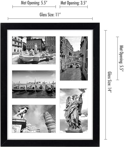 Americanflat 4x6 Collage Picture Frame with Shatter-Resistant Glass - Fits Five 4x6 Photos or Use as One 11x14 Picture Frame - Signature Collection - Collage Frames for Wall Display - Black | Overall frame size 11x14, Shatter-resistant glass, hangs vertic