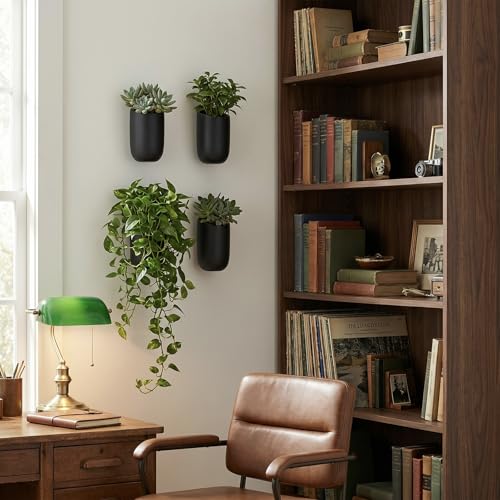 MyGift 7.5 Inch Wall Mounted Modern Matte Black Ceramic Cylindrical Plant Containers, Floating Succulent or Herb Planter Pots, Vertical Hanging Flower Vases, Set of 4 - color: Matte Black (7.5 Inch)