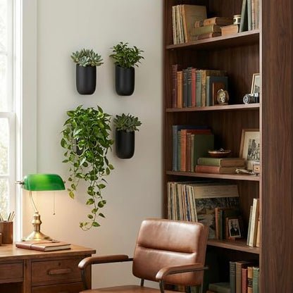 MyGift 7.5 Inch Wall Mounted Modern Matte Black Ceramic Cylindrical Plant Containers, Floating Succulent or Herb Planter Pots, Vertical Hanging Flower Vases, Set of 4 - color: Matte Black (7.5 Inch)