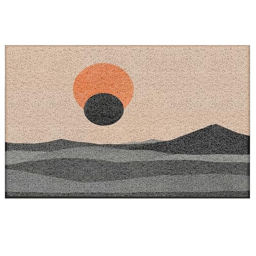 Boho Door Mat, Abstract Boho Sun Black Mountain Landscape Doormat Non-Slip for Front Door Porch Indoor Outside Entrance Entryway, Mid Century Modern Minimalist Welcome Mat, 17x30 Inch - color: Boho-00