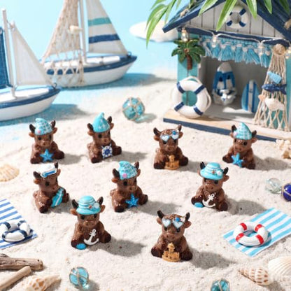 Yaomiao 60 Pcs Mini Resin Coastal Highland Cow Figurines Summer Ocean Highland Cow Statues Beach Coastal Farmhouse Decor Sea Cows Figure Table Decor for Holiday Festive Home Kitchen Tiered Tray - style: Summer Nautical