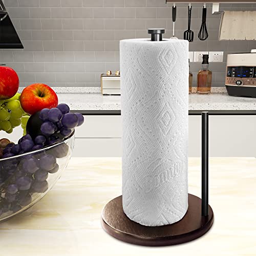 Wood Paper Towel Holder Countertop, OBODING, Farmhouse Kitchen Paper Towel Holders Stand with Real Wooden Base, fits Standard and Jumbo Size Paper Towels (Dark Brown) - color: Dark Brown Wood