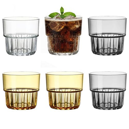 6 Pack Plastic Drinking Glasses, Stackable, 200 ml/7oz Colored Water Cups | Unbreakable Reusable tumblers for juice, kitchen, camping, kids