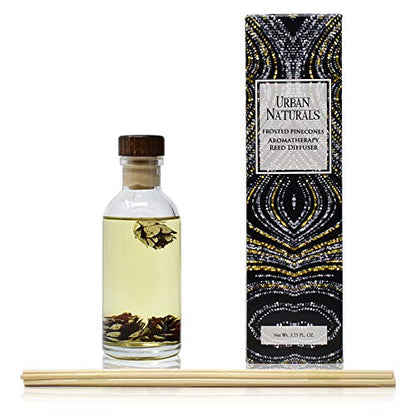 Reed Diffuser Set, Frosted Pinecones - Bathroom Shelf Décor | Holiday Scented, Pine, Cinnamon, Clove, Cedar wood, Sandalwood and Vanilla Bean Scent Notes - color: Frosted Pinecones