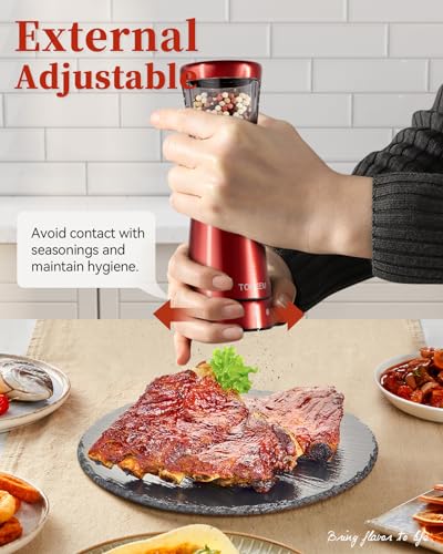 Electric Salt and Pepper Grinder Set with Storage Base, Stainless Steel Rechargeable Salt and Pepper Grinder Set with 4.5 oz Large Capacity, 1.8" Wide Mouth, Adjustable Coarseness, Ideal for Kitchen - color: Bright Red