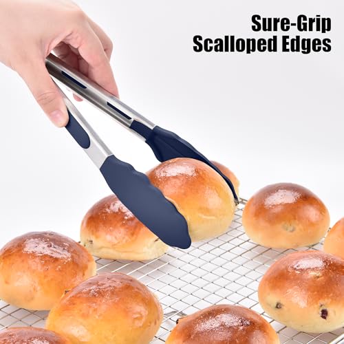 Doosu 600°F Heat Resistant Kitchen Tong for Cooking with Non-Scratch Silicone Tips (9in, Navy Blue) & 3-Piece Silicone Spatula Set Food Grade Baking Supplies Cooking Tools (Black+Lake Blue+Aqua)