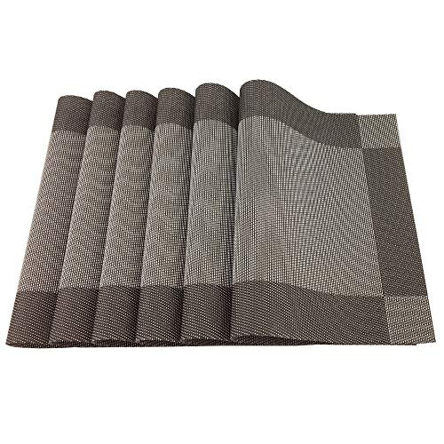 Vinyl Coffee Placemats Heat Resistant Dining Table Mats Non-Slip Washable Place Mats Set of 6 （Coffee） - color: Coffee