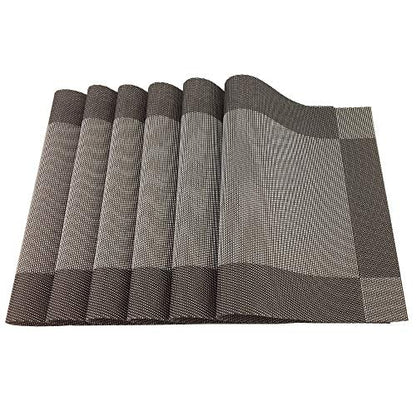 Vinyl Coffee Placemats Heat Resistant Dining Table Mats Non-Slip Washable Place Mats Set of 6 （Coffee） - color: Coffee