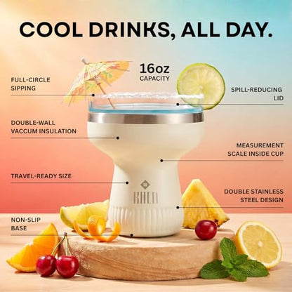 Double Wall Insulated Margarita Tumbler, Cocktail Cup - Cream Color, 16 oz | Keeps Drinks Cold 12+ Hours, Shatterproof, Portable, Travel Friendly Perfect for Margaritas, Martinis, Cocktails & Mix Drinks - color: Cream