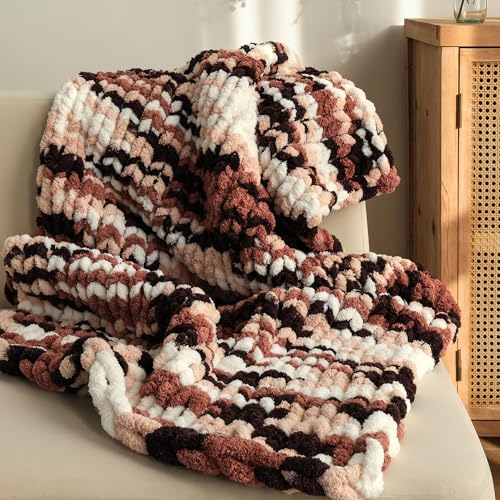 Jumbo Chunky Yarn for Hand Knitting - Super Thick Chenille Chunky Yarn for Crocheting - Extra Soft Bulky Fluffy Blanket Big Yarns 8 Jumbo Pack (27yds,8 oz Each Skein) - color: Cocoa Drif