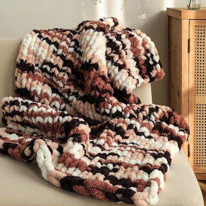 Jumbo Chunky Yarn for Hand Knitting - Super Thick Chenille Chunky Yarn for Crocheting - Extra Soft Bulky Fluffy Blanket Big Yarns 8 Jumbo Pack (27yds,8 oz Each Skein) - color: Cocoa Drif