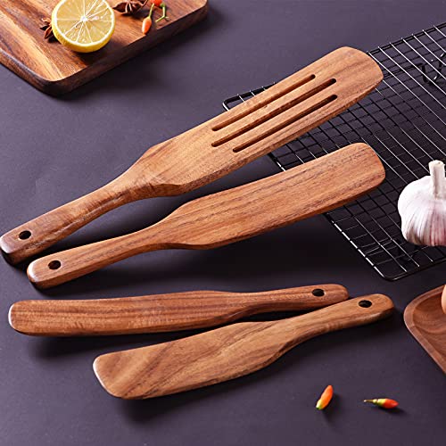 Wooden Spoons for Cooking,GUDAMAYE 10 PCS Wooden Kitchen Utensils Set,Wooden Cooking Utensils For Non-stick Pan,Teak Wood Utensils Set,Spurtles Kitchen Tools As Seen On Tv - size: 10 PCS