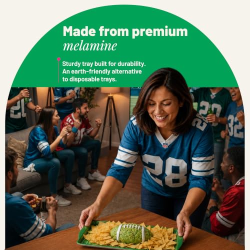 Green Game Day Melamine Serving Tray with Handles Reusable Sports Platter | By Sprinkles & Confetti BPA-Free Tailgates Birthdays Parties Durable Charcuterie Snacks Wings Entertaining Food Display - color: Green - Game Day