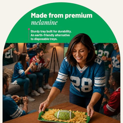 Green Game Day Melamine Serving Tray with Handles Reusable Sports Platter | By Sprinkles & Confetti BPA-Free Tailgates Birthdays Parties Durable Charcuterie Snacks Wings Entertaining Food Display - color: Green - Game Day