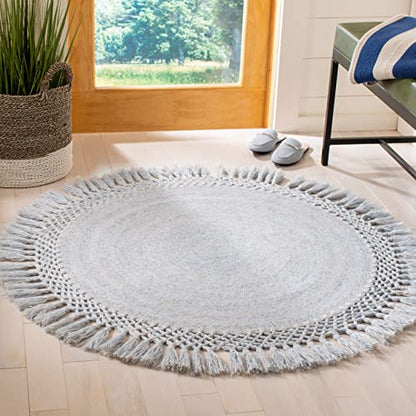 SAFAVIEH Sahara Collection 3' Round Blue SAH490M Handmade Boho Tassel Area Rug - color: Blue, size: 3' (Round)