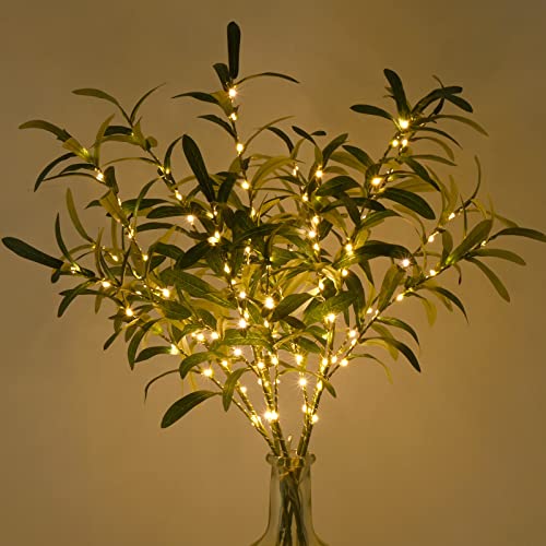 5pcs 29'' Olive Branches for Vases with Battery Operated Lights | Lighted Olive Tree Branches with Timer, Artificial Greenery Stems Decor for Centerpieces Flower Arrangements Vases - color: 28“-5pcs