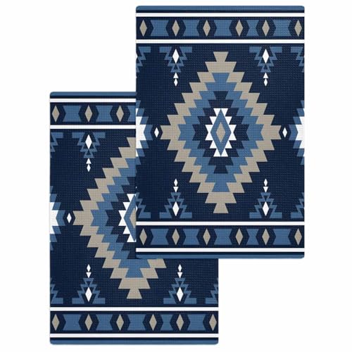 Native American Southwest Dish Towels Waffle Kitchen Towels Set, Absorbent Quick Drying Towel Cleaning Western Boho Tribe Navy Blue Hand Towels for Bathroom 2 Pack Dish Cloths 15.7"x23.6" - color: Classickon44035, size: 2PCS-15.7x23.6in