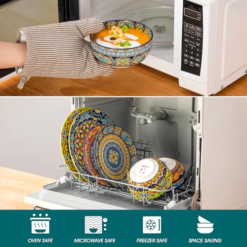vancasso Plates and Bowls Sets,12-Piece Porcelain Dinnerware Set Service for 4, Bohemian Style Dishes Set for 4, Kitchen Dinner Set, Microwave and Dishwasher Safe, Scratch Resistant, Series KRVI - size: Service for 4 (12 Pcs)