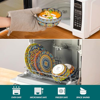vancasso Plates and Bowls Sets,12-Piece Porcelain Dinnerware Set Service for 4, Bohemian Style Dishes Set for 4, Kitchen Dinner Set, Microwave and Dishwasher Safe, Scratch Resistant, Series KRVI - size: Service for 4 (12 Pcs)