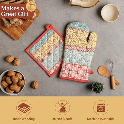 Maison d'Hermine Oven Gloves 100% Cotton Oven Mitt (7" x 13", Pack of 1) | With Loop Heat Resistant BBQ Cooking Gloves Baking Grilling Kitchen Handling Hot Pans Spring Summer - Provence - color: 002 - Provence, size: 7.5" x 13" (Oven Mitt)