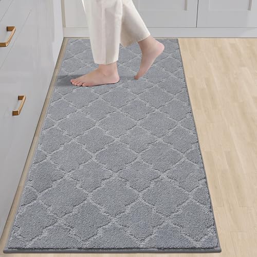 COSY HOMEER Kitchen Rugs Non Slip Washable 24"x60",Grey | Absorbent Soft Kitchen Runner Rug,Stain Resistant Kitchen Mat for Floor,Polyester Standing Floor Mat for Sink,Hallway,Laundry - color: Grey, size: 24"X 60"
