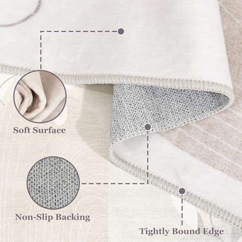 5x7 Area Rugs Washable Low Pile Non Slip Mid Century Modern Large | Machine Washable Throw Carpet for Living Room Bedroom Office Dining Room Boho Abstract Retro Geometric Neutral Beige - color: Beige（modern）, size: 5' x 7' (Rectangular)