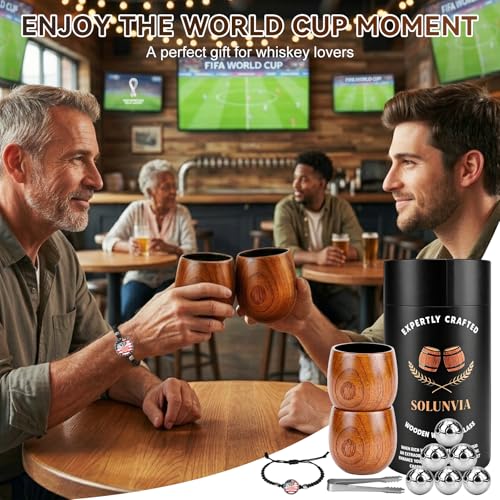 Charred Wooden Bourbon Drinking Glass Wooden Whiskey Glasses Set of 2 Complete Whiskey Gift Set Old Fashioned Glass Bourbon Gifts for Men (2 Pack Soccer) - style: 2 Pack Soccer