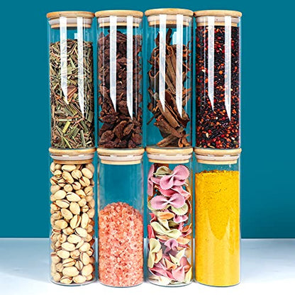 DHSBTLS 10 Pack 14 oz Glass Jars with Airtight Bamboo Lids for Kitchen | 450 ml Pantry Organization Jar, Glass Terrarium with Lid, Spice, Flour and Sugar Container, Canister Set for Kitchen Counter - size: 14 fl oz (10 pcs)