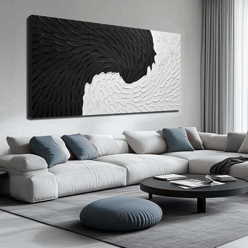WVMAPTA Abstract Oil Painting Wall Art For Hotel 3D Wall Decor For Apartment Extra Large Wall Art For Living Room Size 36 x 72 Inch - color: Black And White, size: 72"L x 36"W