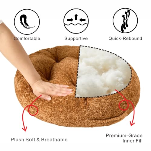 Floor Cushion Pillow, Portable Large | Meditation Adult Sitting Pillow with Handle for Tatami, Living Room & Yoga (1, Round, Brown, 22 x 22 x 6 inches) - color: Round, Brown