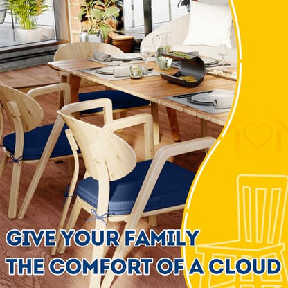 AAAAAcessories D-Shaped Chair Cushions, 2" Thick Dining Chair Pads with Ties and Removable, Machine-Washable Cover, 17" x 16", Set of 6, Blue - color: Blue, size: 6 Count(Pack of 1)