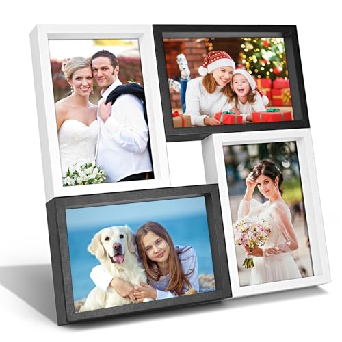 4x6 Picture Frame Collage with 4 Openings-4x6 Multiple Picture Frame Desktop Display Wall Mount, Mother’s day Photo Frame Gifts For Mom Mothers Day Photo Gifts for Mom from Daughter or Son - color: White And Black