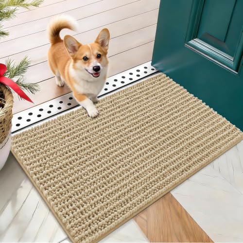 OLANLY Dog Door Mat for Muddy Paws 24x16, Ultra-Absorbent Chenille Mud Mat | Beige, Absorbs Moisture and Dirt, Non-Slip Washable Doormat, Quick-Dry Indoor Entryway Floor Carpet for Dogs and Muddy Paws - color: Beige, size: 24" X 16"