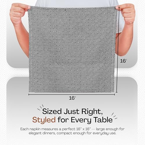 Black Cloth Napkins Set of 6, 16x16 Inch, Diamond Weave, 100% Cotton, Soft, Durable, Reusable Table Linen for Family Dinners, Halloween, Wedding, Events & Everyday Dining - color: Black, size: 16" x 16" (Set of 6)