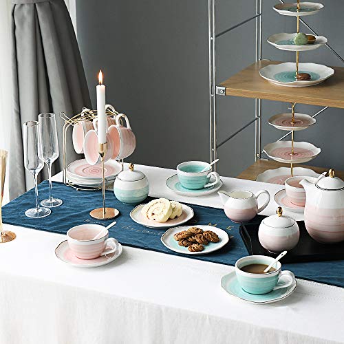 Sweejar 3 Tier Ceramic Cake Stand,Dessert Stand,Cupcake Stand,Tea Party Pastry Serving Platter,Food Display Stand for Tea/Coffee/Birthday/Wedding/Women/Afternoon/Gift - Pink - color: Watercolor Pink