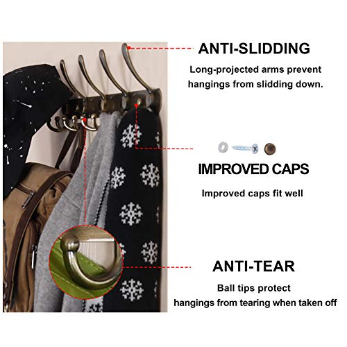 Coat Rack Wall Mounted - 5 Tri Hooks, Heavy Duty, Stainless Steel, Metal Coat Hook Rail for Coat Hat Towel Purse Robes Mudroom Bathroom Entryway,Bronze - color: Bronze, size: L=16" (1 Pcs)
