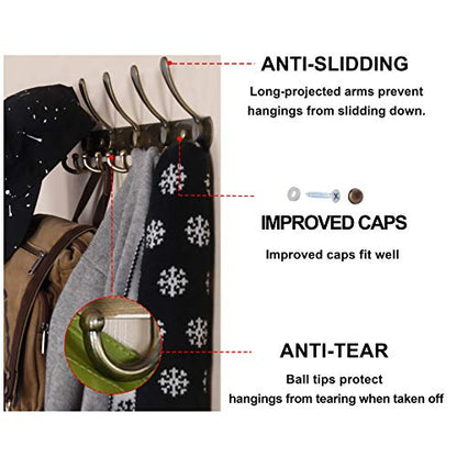 Coat Rack Wall Mounted - 5 Tri Hooks, Heavy Duty, Stainless Steel, Metal Coat Hook Rail for Coat Hat Towel Purse Robes Mudroom Bathroom Entryway,Bronze - color: Bronze, size: L=16" (1 Pcs)