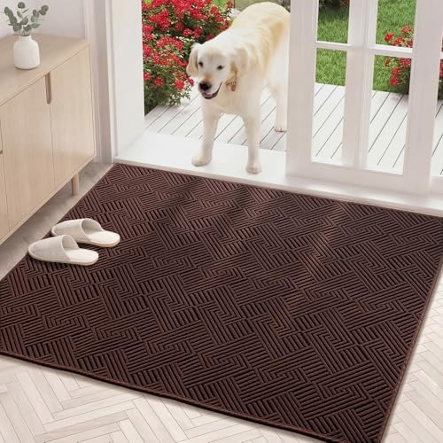 Dirt Trapper Door Mat 34" x 59", Non-Slip Washable Entrance Mat, Dirt Resistant and Absorbent Welcome Mat, Low Profile Floor Mat for Front/Back Door, Entryway, Brown - color: Brown, size: 34" x 59" (Rectangular)